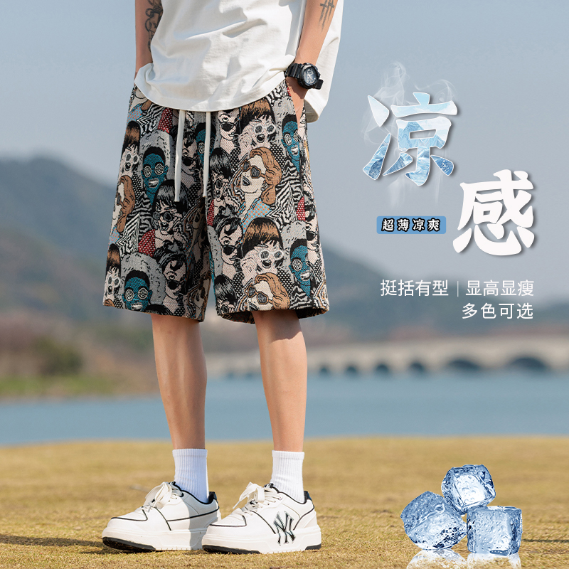 13256395.重磅刺绣风休闲短裤男夏季潮牌高级感凉感速干宽松运动五分裤子