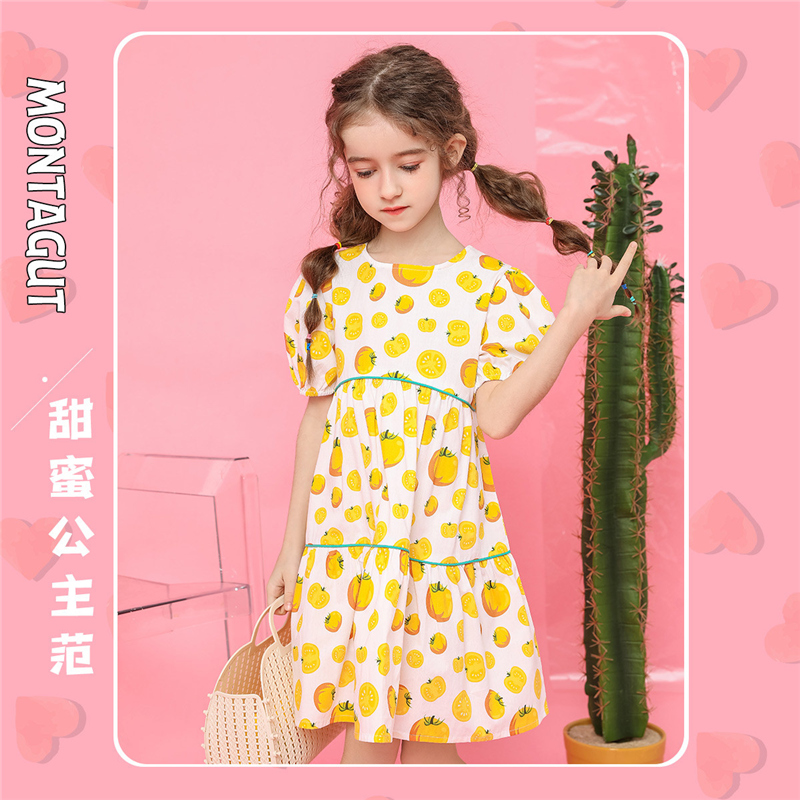 13260701.【纯棉泡泡袖水果印花连衣裙】2026夏季女童圆领裙子