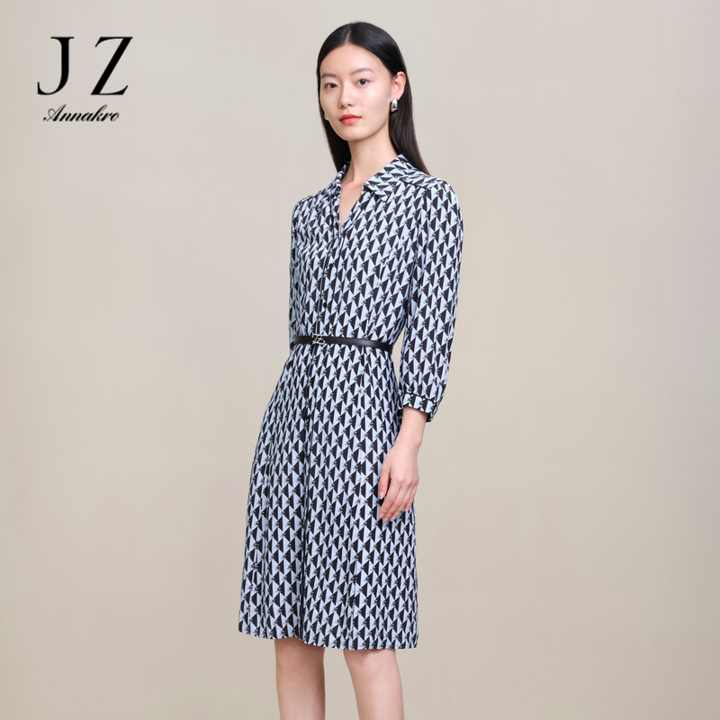 13260735.商场同款JZ玖姿几何印花连衣裙女装春季新款裙子JWDC50019