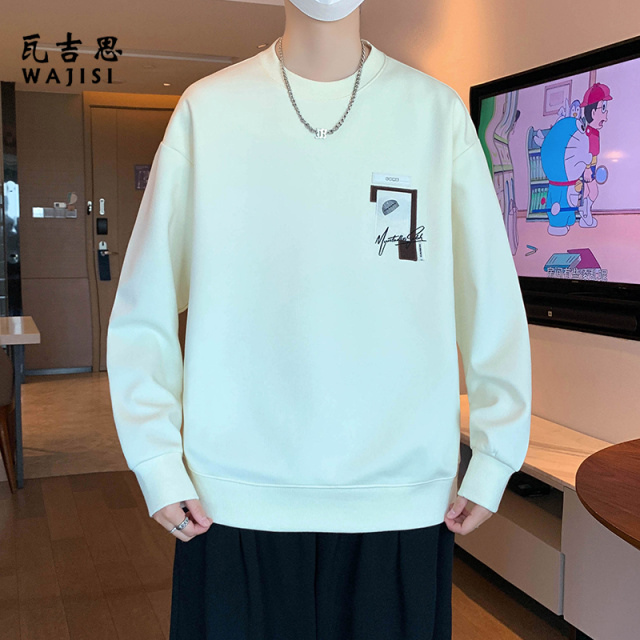13265377.美式潮牌设计感男士春秋季印花刺绣圆领卫衣舒适外套休闲长袖上衣