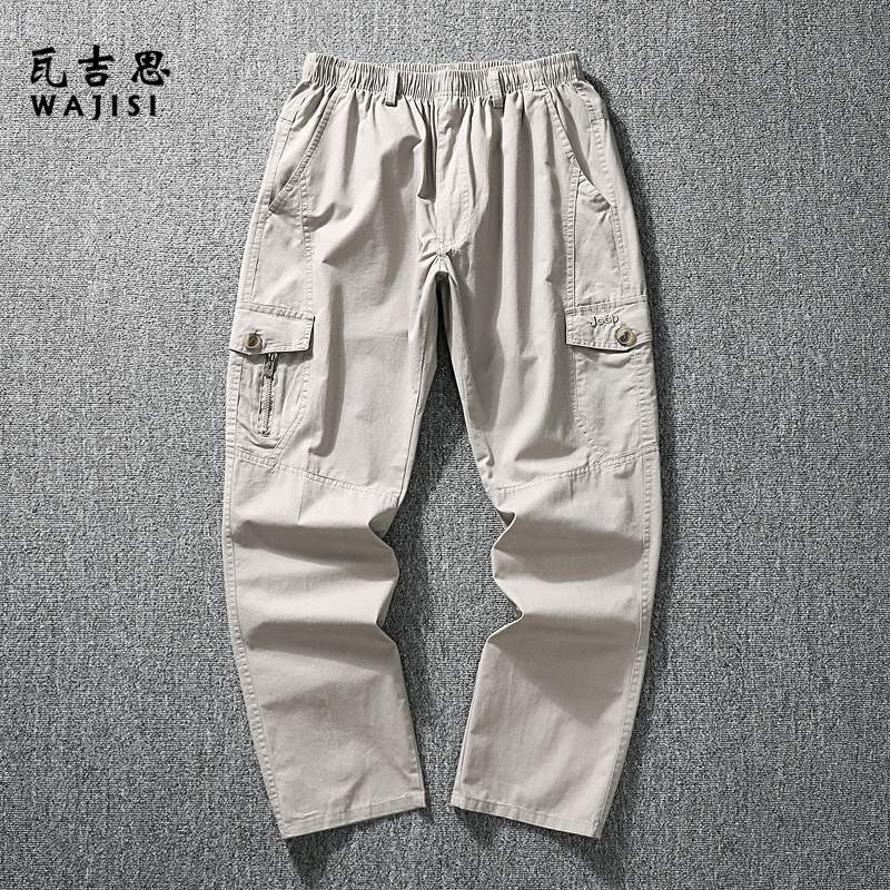 13265390.春秋男士纯棉工装裤男宽松多口袋直筒休闲长裤子大码运动户外男裤
