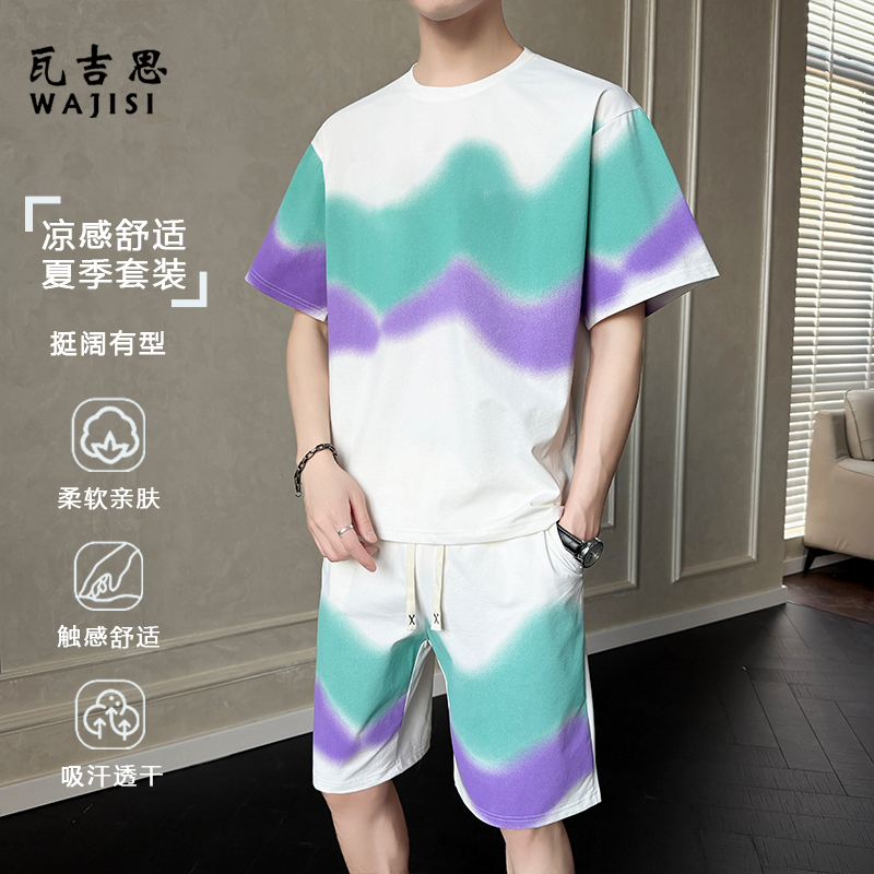 13265415.夏季新款短袖套装男士宽松潮流潮牌家居服短裤学生两件套睡衣