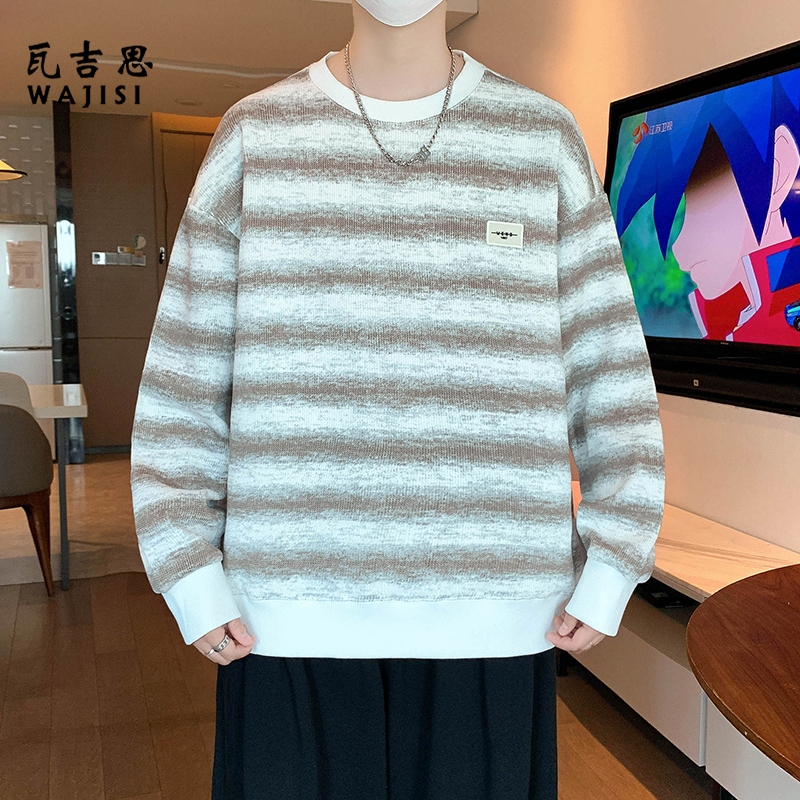 13265368.扎染条纹卫衣男春秋新款宽松潮牌长袖T恤美式复古内搭打底衫