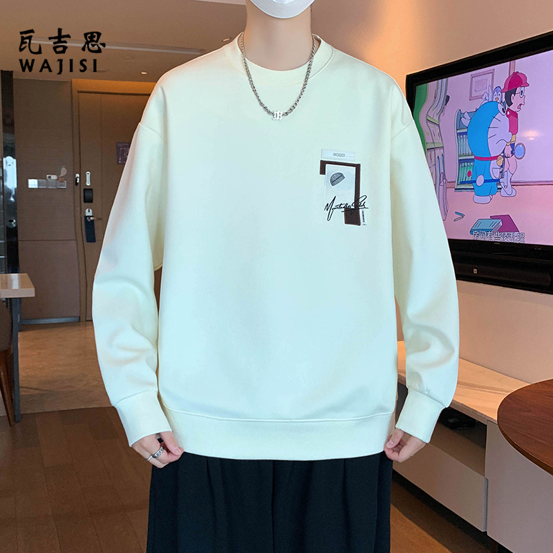 13265377.美式潮牌设计感男士春秋季印花刺绣圆领卫衣舒适外套休闲长袖上衣