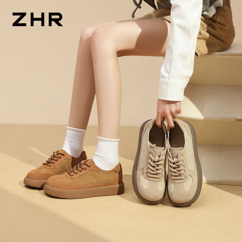 13266283.【ZHR则则】勃肯鞋圆头系带厚底女鞋[牛剖层绒面革+PU]