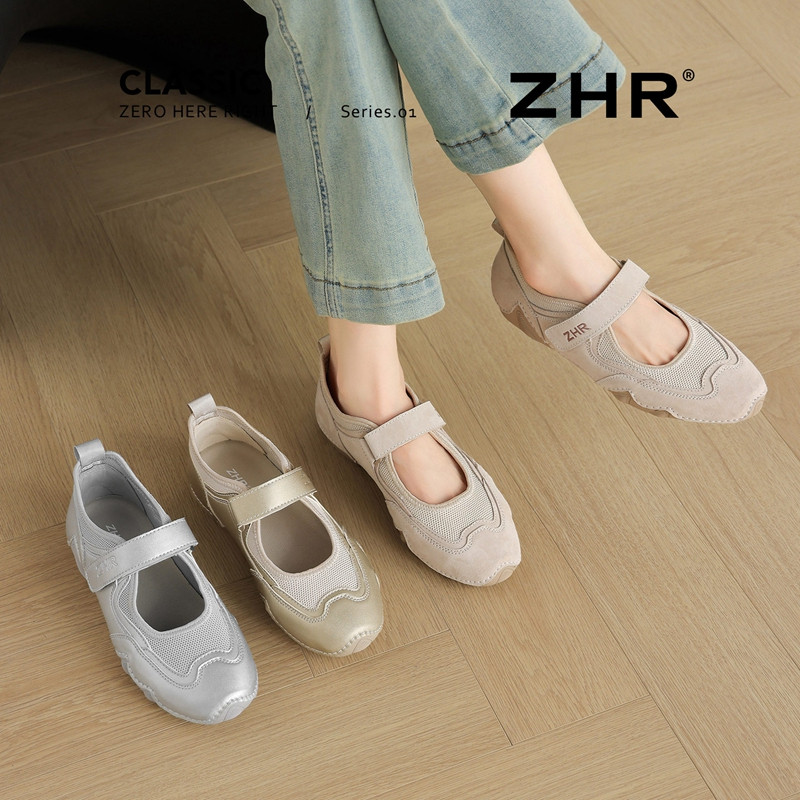 13266292.【ZHR则则】运动玛丽珍鞋圆头魔术贴平底女鞋[超纤+网布]