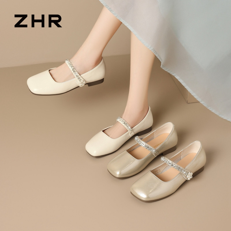 13266082.【ZHR则则】平底玛丽珍鞋方头魔术贴平底女鞋[PU]