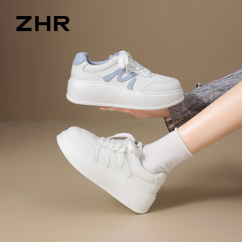 13266067.【ZHR则则】厚底小白鞋圆头系带厚底女鞋[超纤]