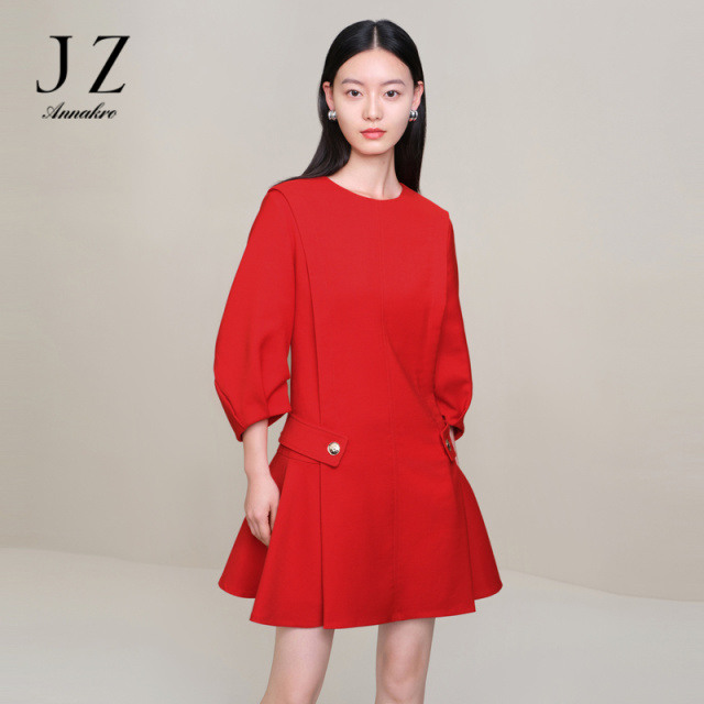 13266243.商场同款JZ玖姿小个子连衣裙女装春季新款羊毛裙子JWDC50044