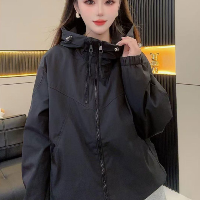 13266573.丹芙娅双拉链冲锋外套女2026新款女装春季宽松百搭防风小个子夹克上衣