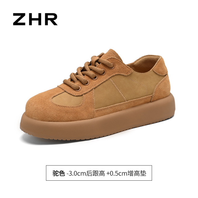13266283.【ZHR则则】勃肯鞋圆头系带厚底女鞋[牛剖层绒面革+PU]
