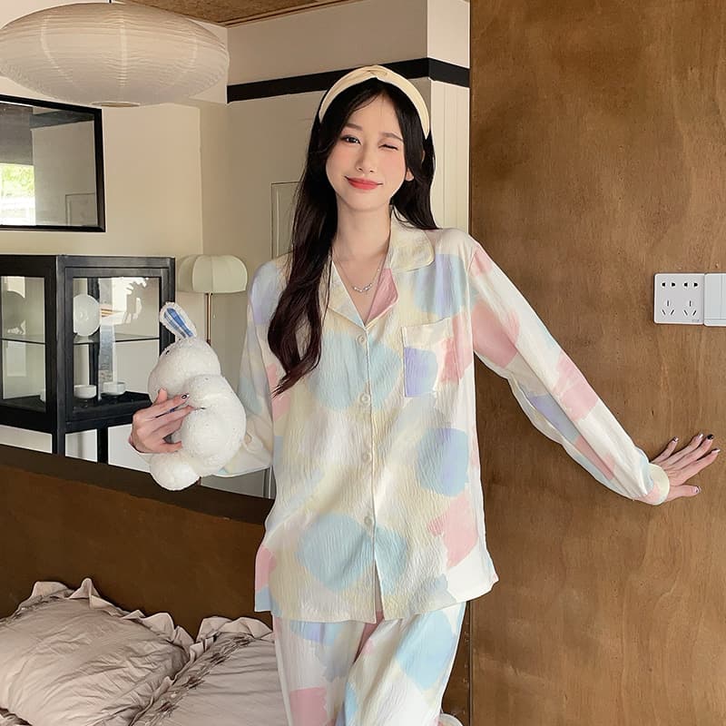 13265855.少宜睡衣套装家居服纯棉女士长袖长裤可爱春秋卡通学生韩版少女女生女孩女款夏季新款可外穿可外出薄款大码居家