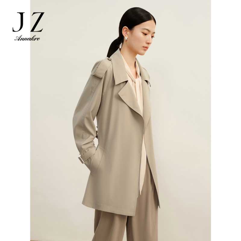 13266675.玖姿安娜蔻洋气卡其休闲简约风羊毛中长款风衣外套女秋季新款