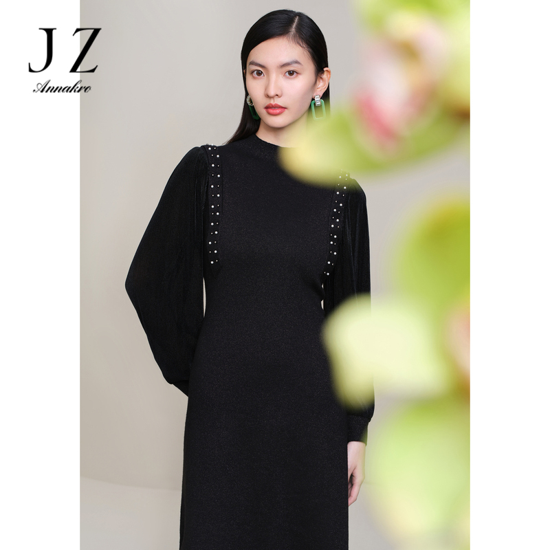 13266269.商场同款JZ玖姿毛衫连衣裙女装春季新款针织小黑裙JWDC31403