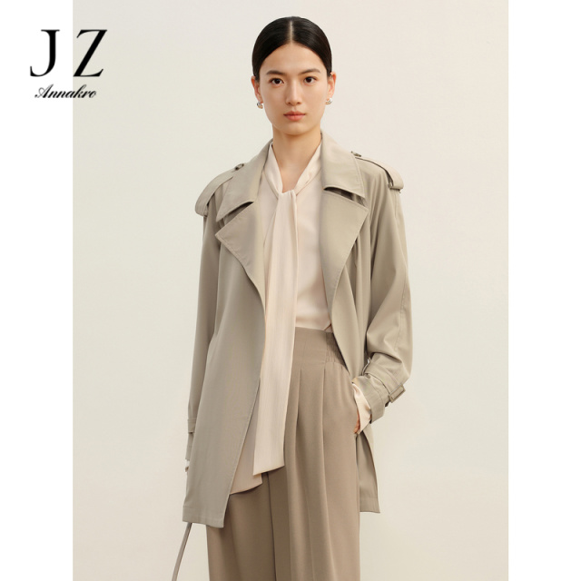 13266675.玖姿安娜蔻洋气卡其休闲简约风羊毛中长款风衣外套女秋季新款
