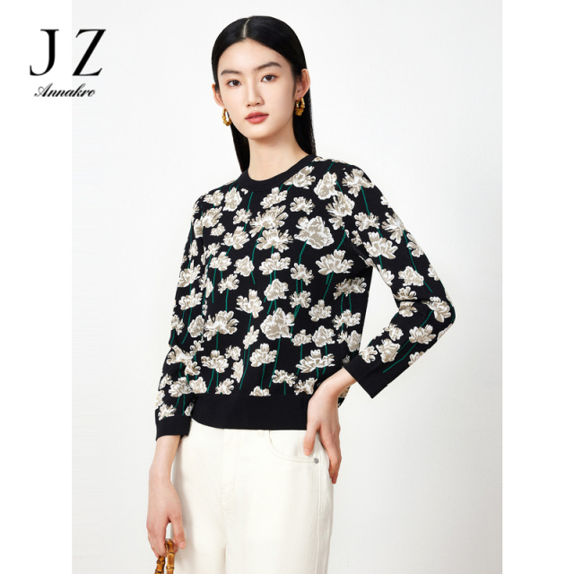 13269256.商场同款JZ玖姿芍药花女装春季新款针织衫JWDC31033