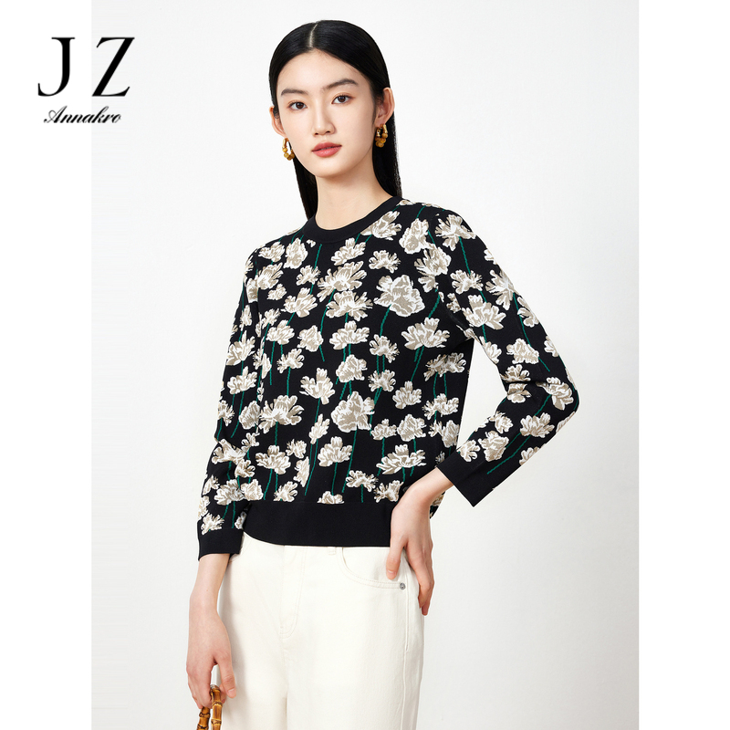 13269256.商场同款JZ玖姿芍药花女装春季新款针织衫JWDC31033