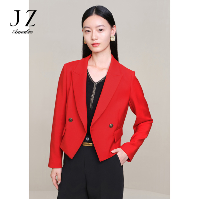 13269855.商场同款JZ玖姿羊毛西装女装春季新款红色外套JWDC40201