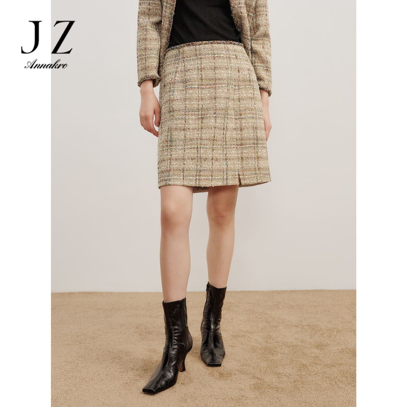 13269176.商场同款JZ玖姿厚实粗花呢休闲半身腰裙女秋季新款JWDQ20208