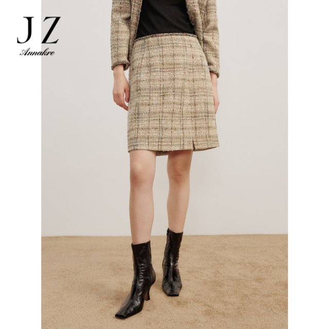 13269176.商场同款JZ玖姿厚实粗花呢休闲半身腰裙女秋季新款JWDQ20208