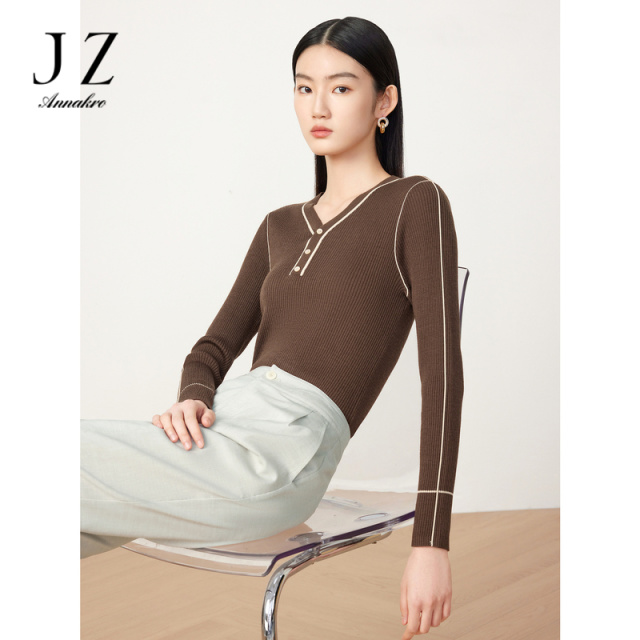 13269388.商场同款JZ玖姿毛衣女装春季新款羊毛针织衫JWDC31007