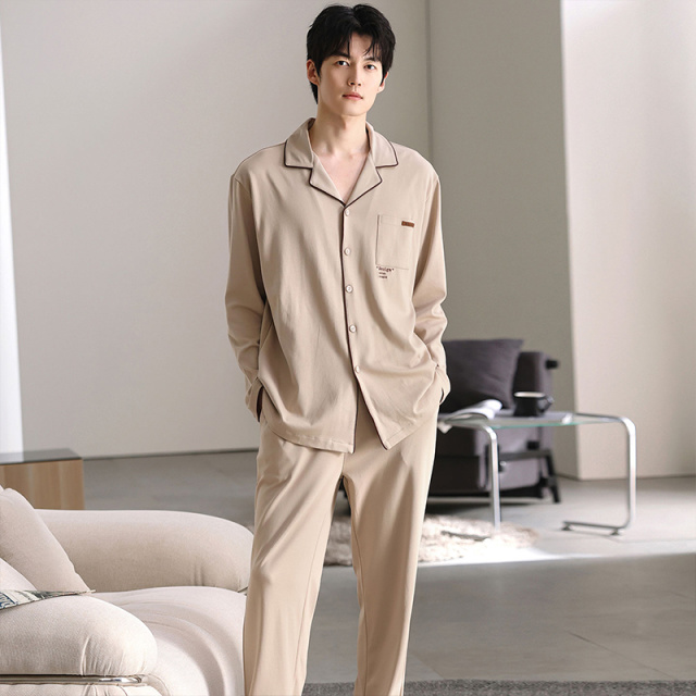 13286465.少宜睡衣套装家居服新款男士纯棉大码长袖春秋青年简约夏季可外穿可外出薄款居家亲肤休闲加大加肥基础宽松柔软