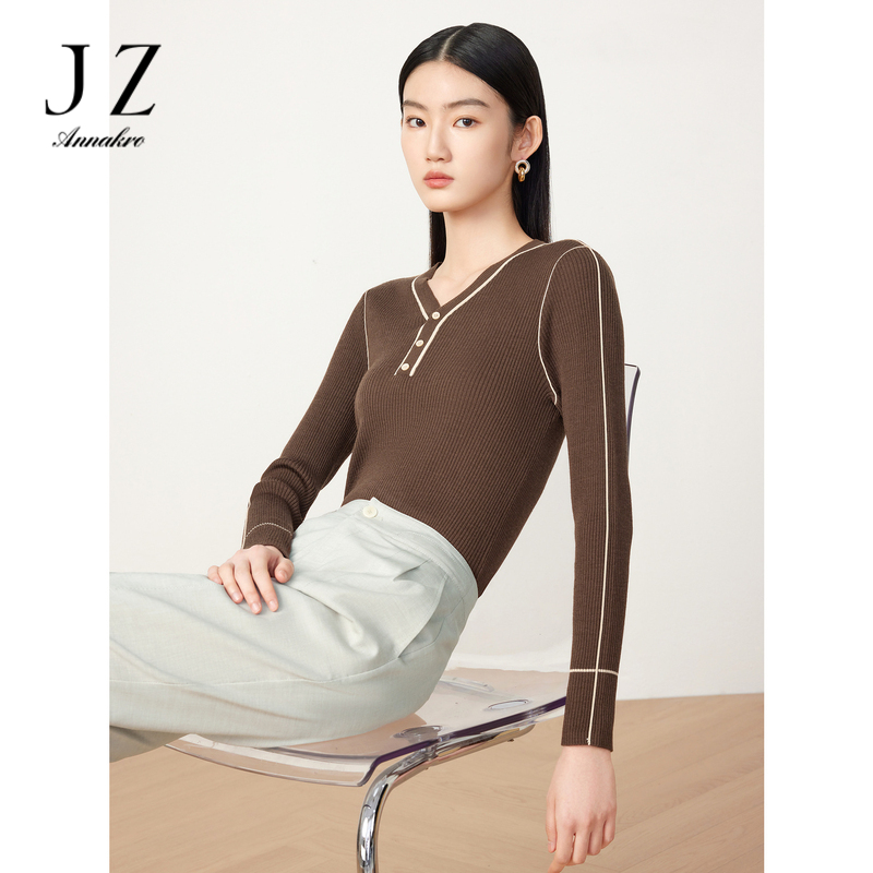 13269388.商场同款JZ玖姿毛衣女装春季新款羊毛针织衫JWDC31007