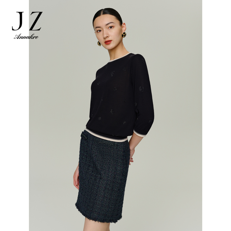 13269241.商场同款JZ玖姿轻熟风轻薄直筒针织衫女秋季新款JWDQ31222