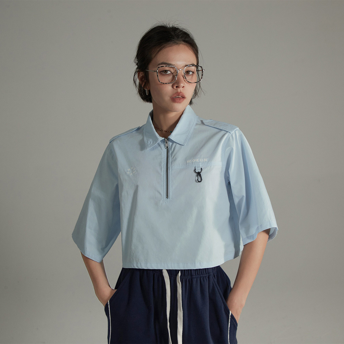 13288585.【7系列】字母短袖衬衫女夏季polo领短上衣