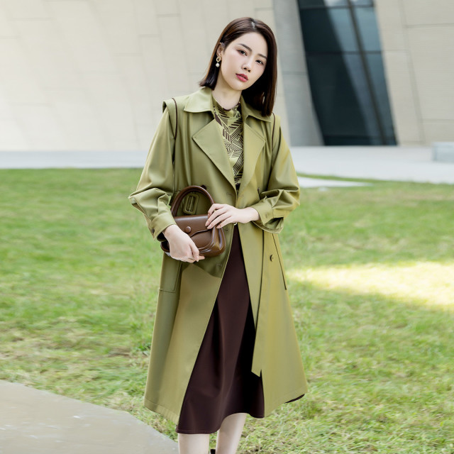 13296221.【专柜同款】【女式风衣】时尚纯色显瘦百搭中长外套