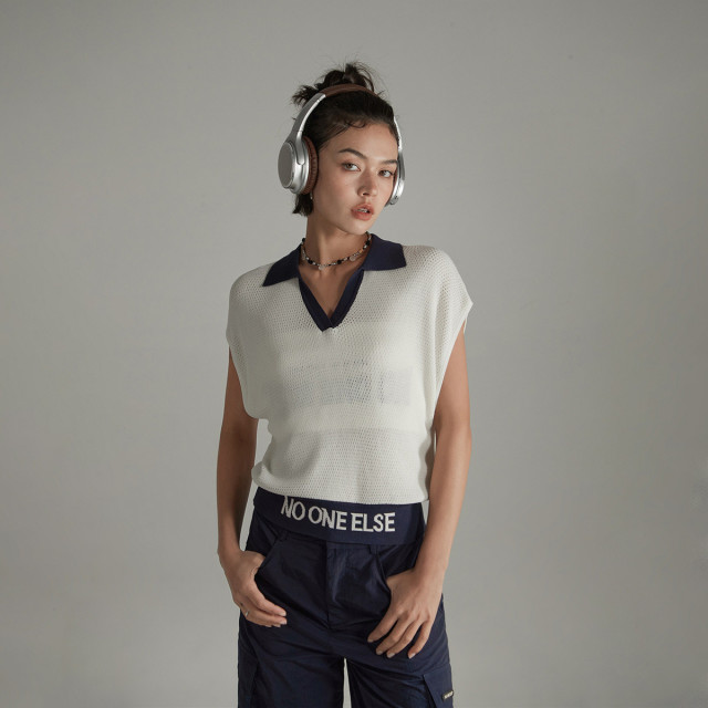 13288586.拼接针织衫女夏美式复古运动风字母提花上衣