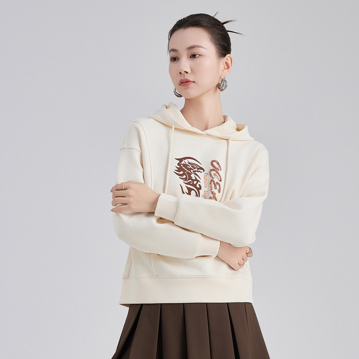 13296197.【专柜同款】【卫衣】时尚运动休闲连帽印花女式长袖上衣