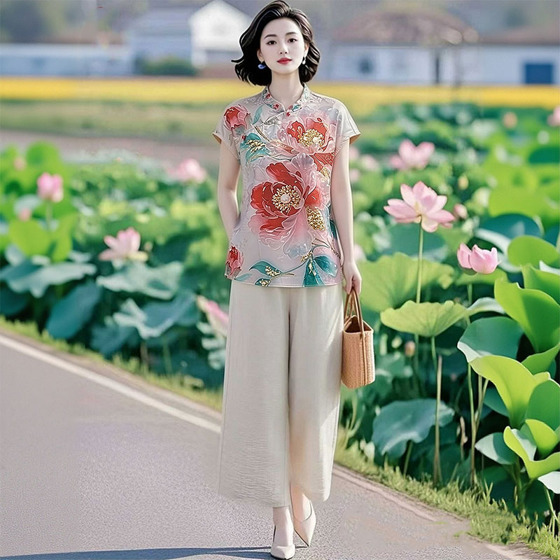 13288383.妈妈装新中式国风时尚小衫+裤子两件套装Q3JXX879