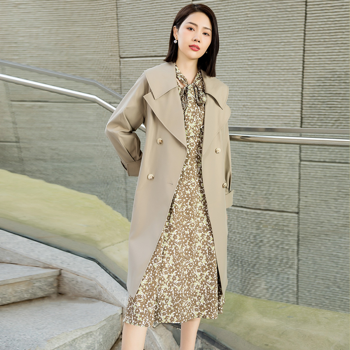 13294445.【专柜同款】【中长款风衣】时尚通勤简约气质女式外套
