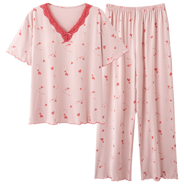 13292852.派邦奴高弹舒适凉感莫代尔家居服女短袖长裤套装ZH22978