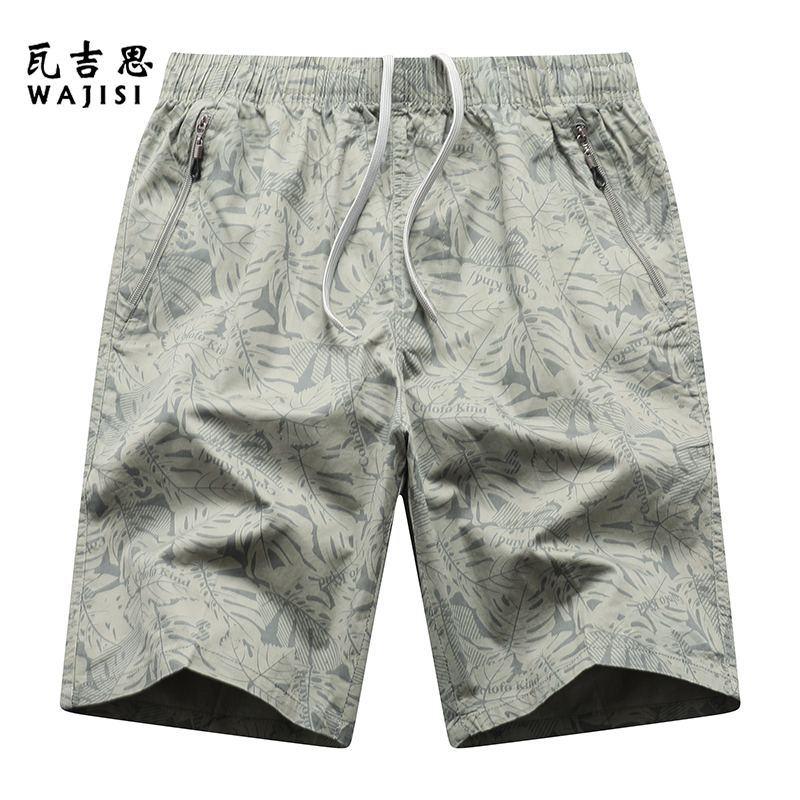 13290044.夏季纯棉印花短裤宽松沙滩裤男休闲裤大码薄款五分沙滩裤居家