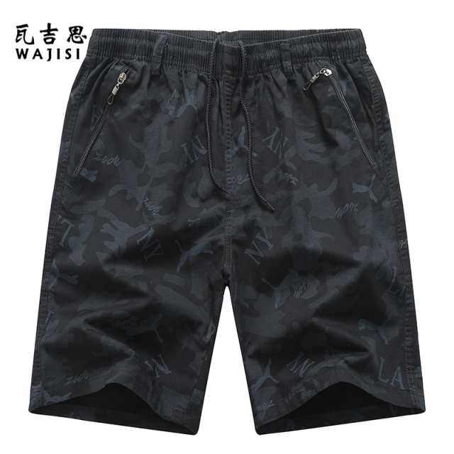 13290073.夏季男士纯棉印花五分裤薄款休闲短裤外穿宽松透气运动裤中裤
