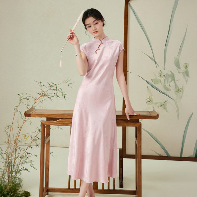 13294481.2026夏装新中式旗袍连衣裙女国风盘扣斜襟收腰a字裙