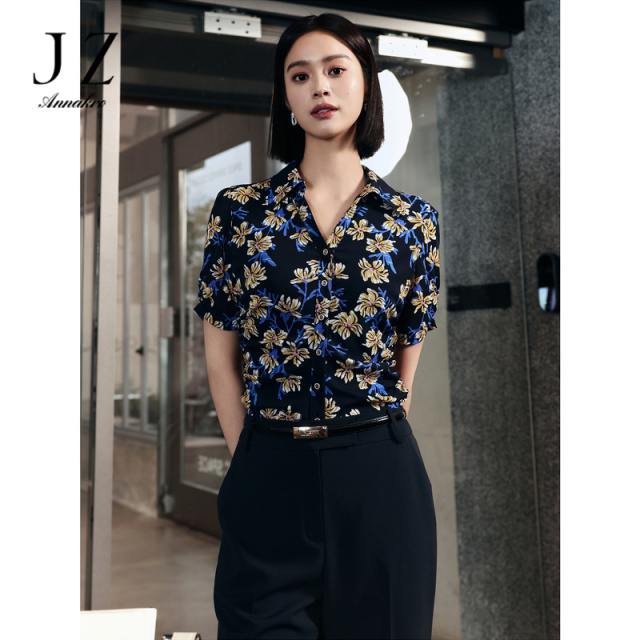 13294297.商场同款JZ玖姿新中式风花卉短袖衬衫女装夏季新款JWEX60210
