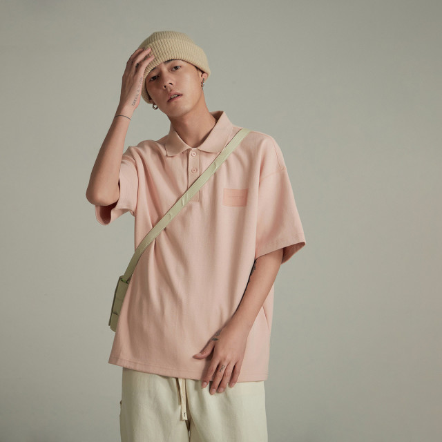 13293695.【男女同款】简约纯色POLO领T恤春夏季宽松上衣潮
