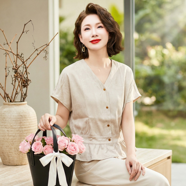 13293454.新中年妈妈夏季时尚上衣服洋气中老年女装上衣小衫