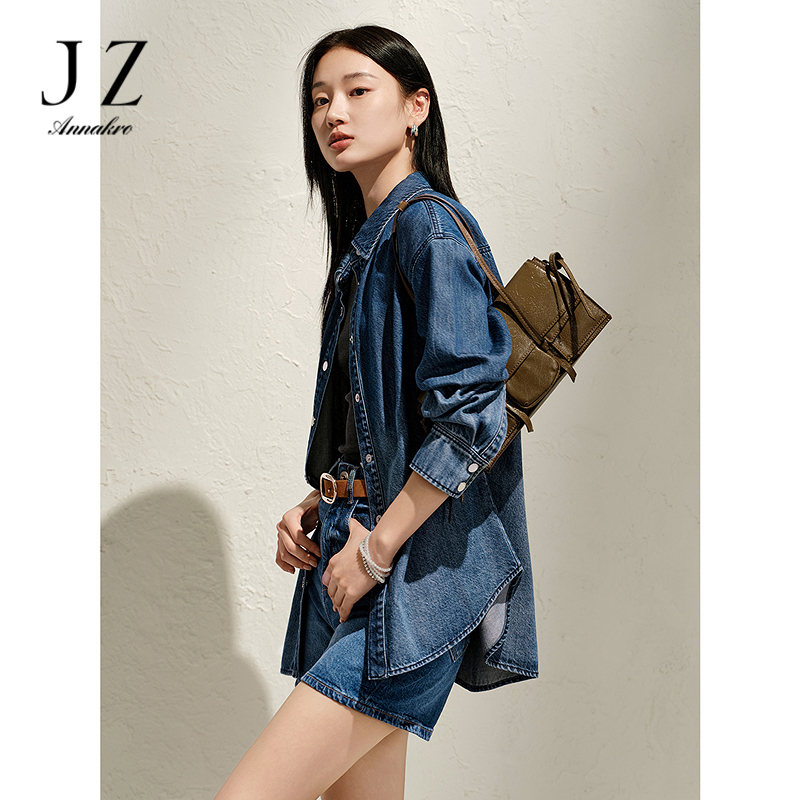 13294310.玖姿安娜蔻环保莱赛尔休闲松弛感渐变宽松牛仔衬衫女春季新款