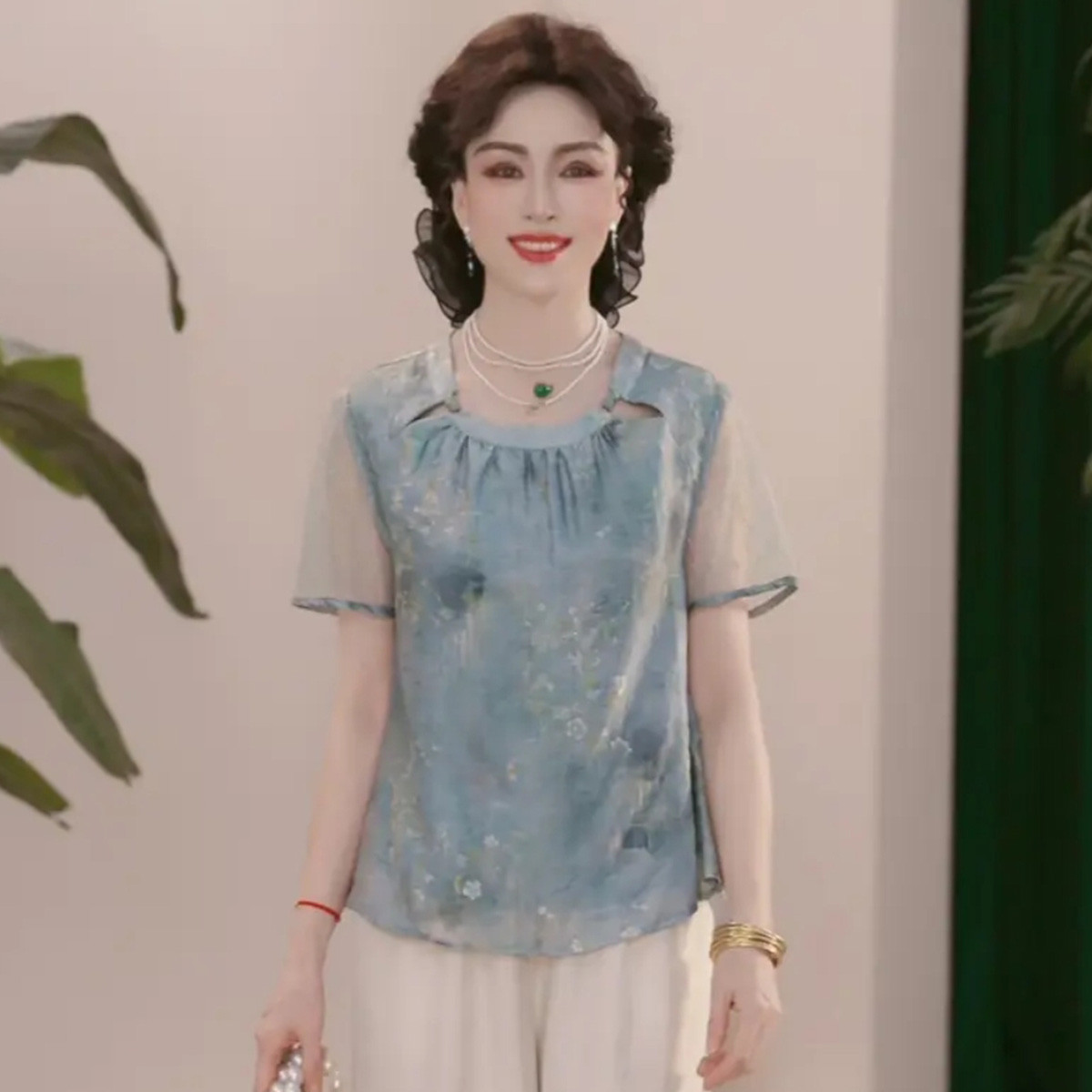 13293467.新款夏季妈妈装薄款新国风套装气质衬衣女装减龄T恤