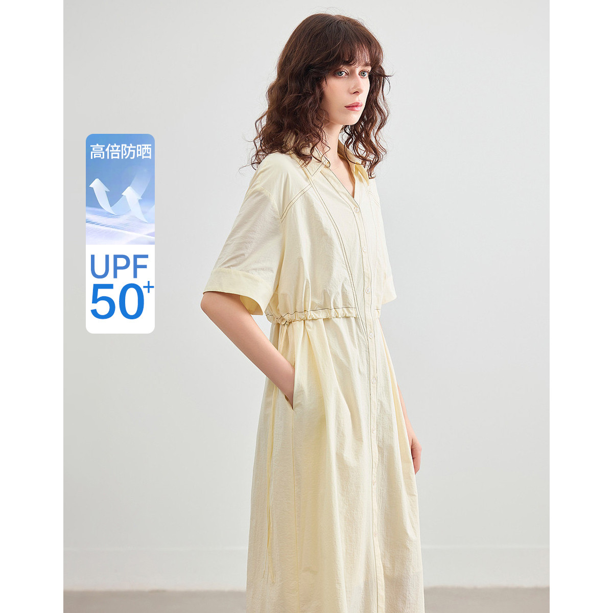 13329862.【速干防晒系列】夏季轻户外V字翻领短袖宽松休闲连衣裙女中长款