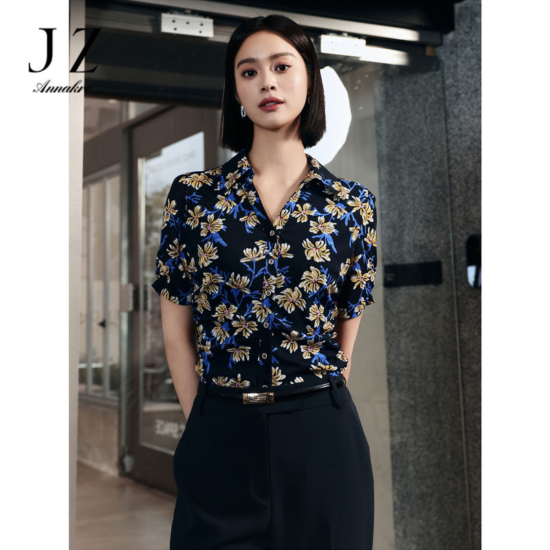 13294297.商场同款JZ玖姿新中式风花卉短袖衬衫女装夏季新款JWEX60210