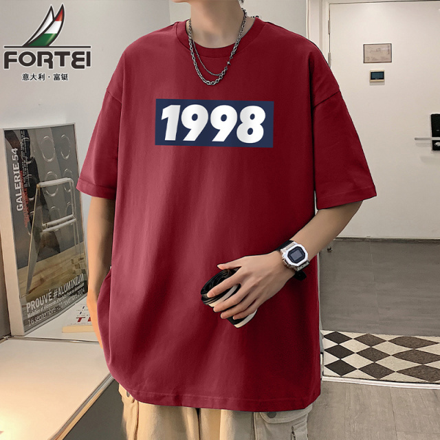 13298795.【79元任选2件】富铤【纯棉】短袖T恤男夏季圆领休闲情侣款宽松百搭印花T恤衫