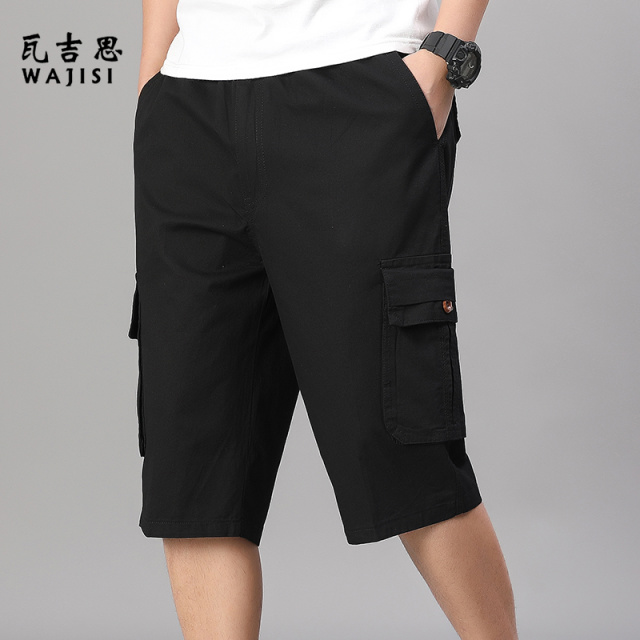 13298491.纯棉七分裤男士夏季薄款宽松直筒爸爸装休闲工装大码短裤外穿中裤