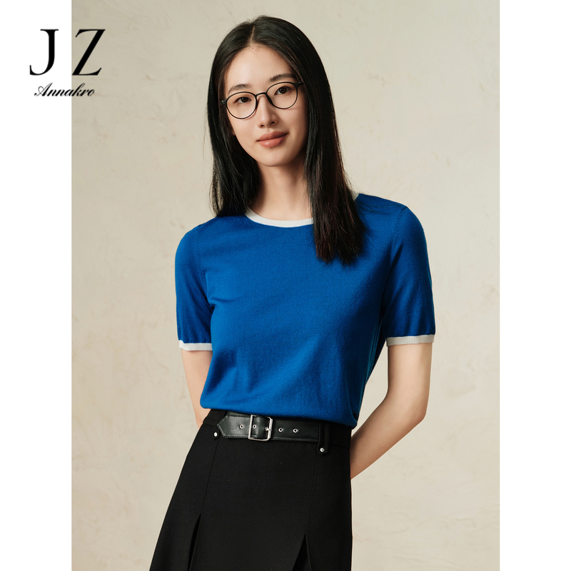 13301805.商场同款JZ玖姿都市简约撞色羊毛针织衫女秋季新款JWEQ31211