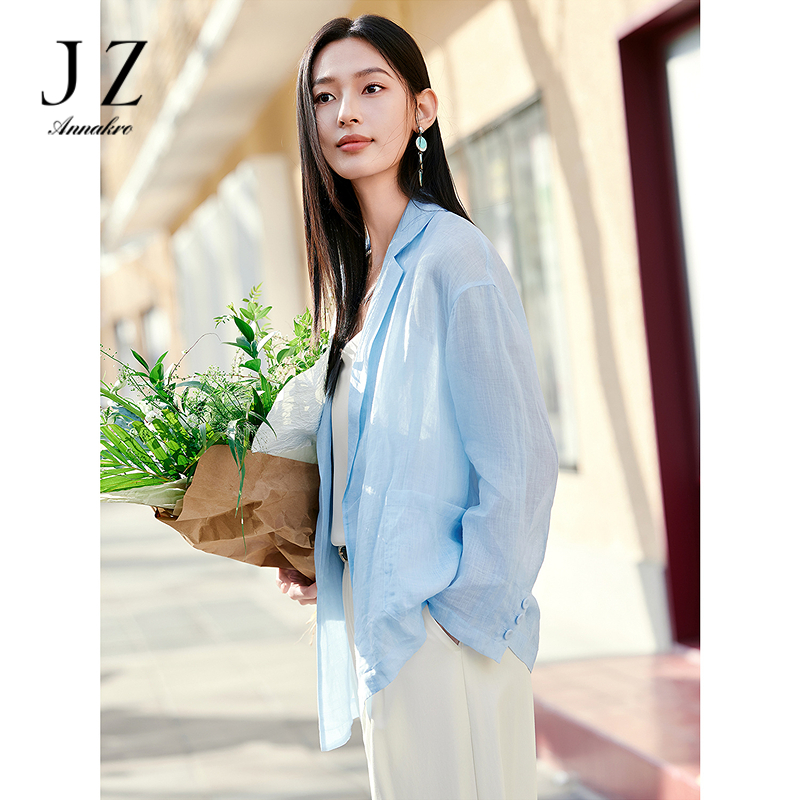 13301978.【100%苎麻】玖姿安娜蔻慵懒落肩轻量舒适短西装女夏季新款