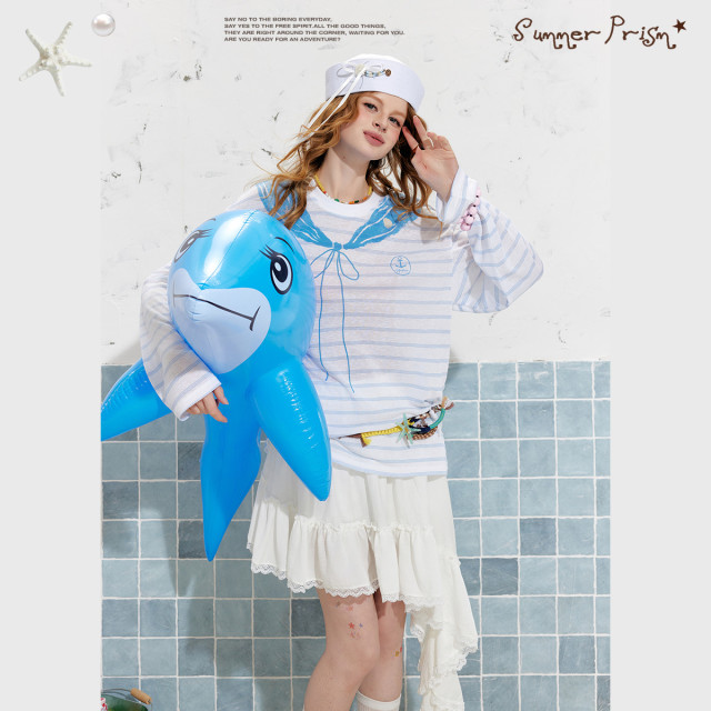 13314963.【26年夏新品】韩系少女清新减龄印花慵懒随性舒适休闲宽松T恤U262G019C1W1